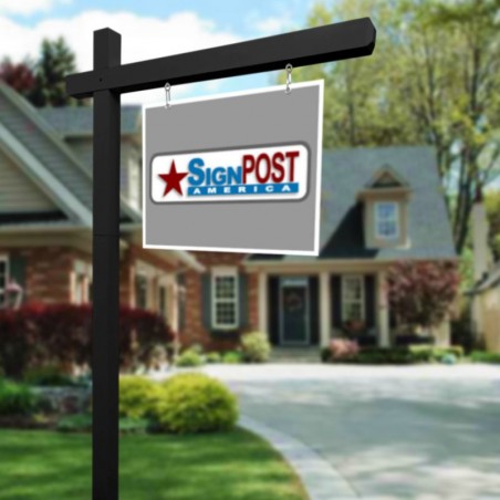 black real estate sign post