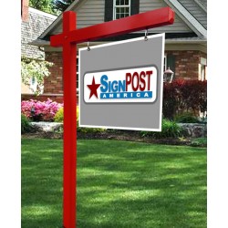 Red real estate sign post