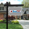 black sign post with 18" tall x 30" wide sign