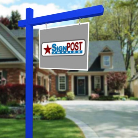 blue real estate sign post